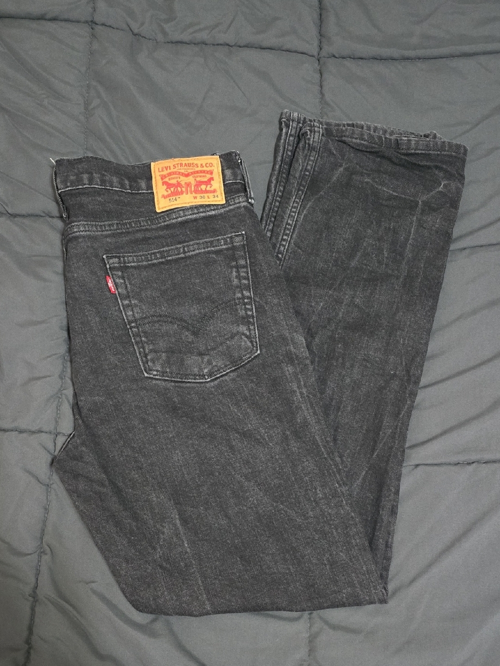 Levis 514 Mens Washed Black Straight Leg Denim Jeans 36x24 Altered